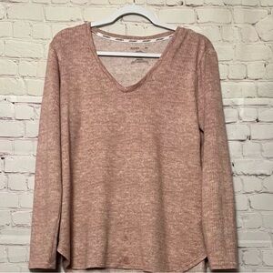 Jockey Ribbed Knit V-Neck Long Sleeve Top L
